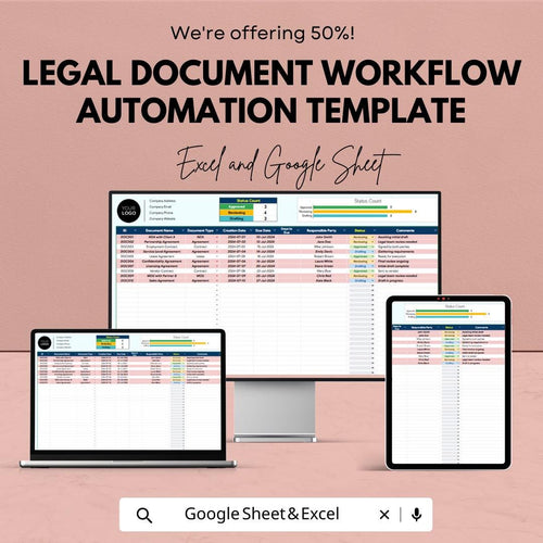Legal Document Workflow Automation Template, Contract & Agreement Tracker, Law Firm Document Manager