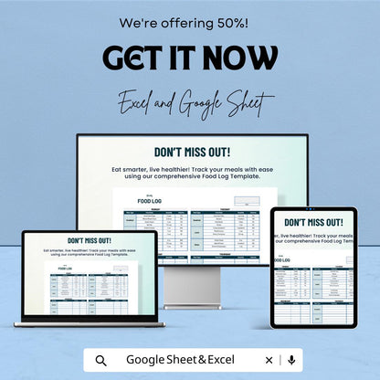 Weekly Food Log Sheet | Google Sheet and Excel | Meal Tracker | Calorie & Nutrition Journal | Weight Loss Planner | Diet Tracking Template
