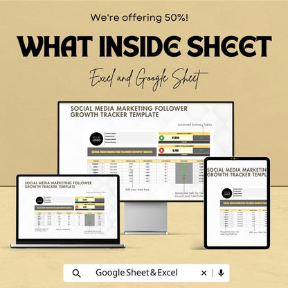 Social Media Marketing Follower Growth Tracker Template | Analytics Dashboard | Social Media KPI Tracker | Digital Download