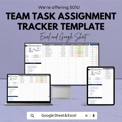 Team Task Assignment Tracker Template | Excel and Google Sheets Task Manager | Project & Team Productivity Dashboard