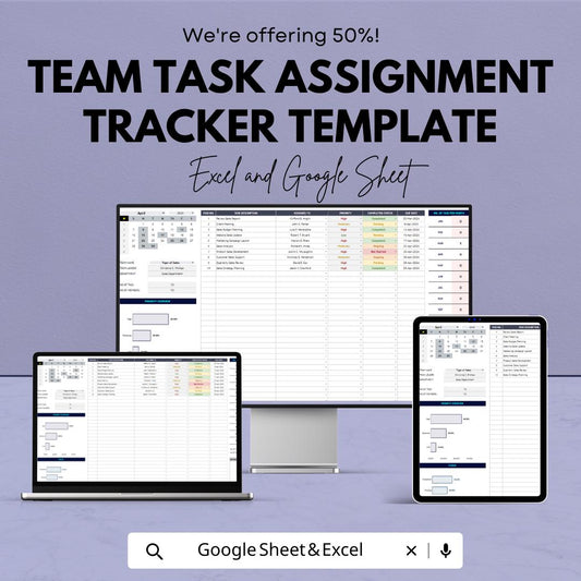 Team Task Assignment Tracker Template | Excel and Google Sheets Task Manager | Project & Team Productivity Dashboard