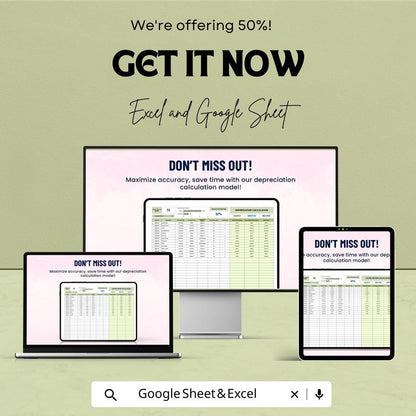 Accounting Depreciation Calculation Model Template | Asset Depreciation Calculator | Finance Spreadsheet | Accounting Template