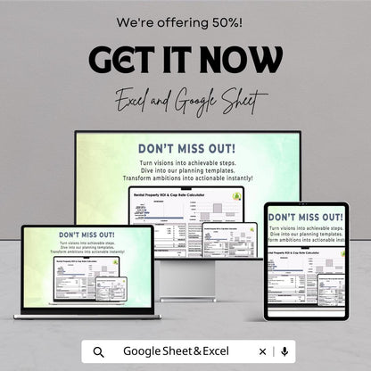 Rental Property ROI & Cap Rate Calculator | Excel and Google Sheets Real Estate Investment Analyzer | Cash Flow and Return Spreadsheet