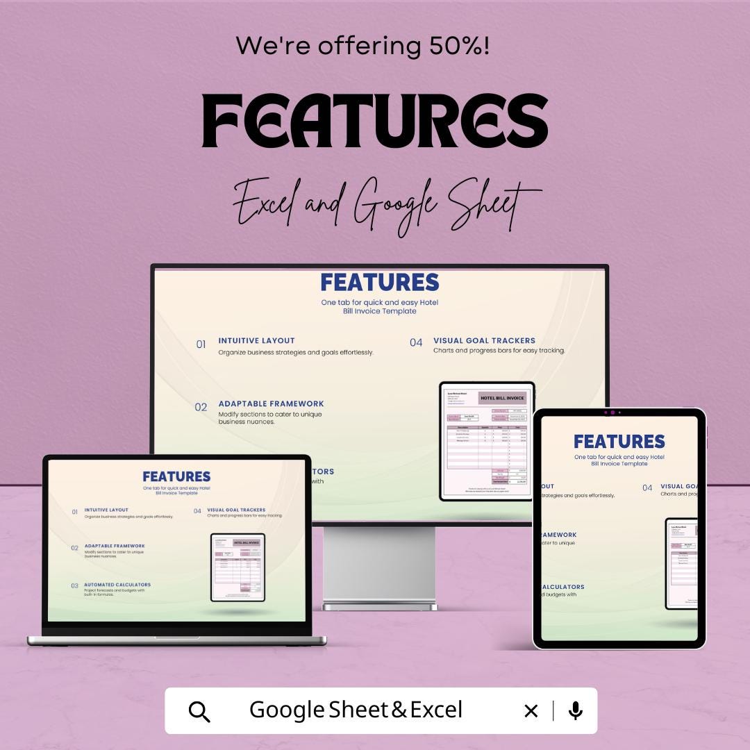 Hotel Bill Invoice Template | Hotel Receipt Template | Editable Invoice for Guests | Hotel Accounting & Billing Form