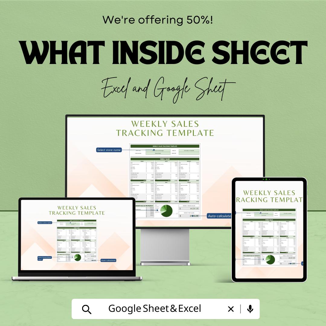 Weekly Sales Tracking Template | Sales Tracker Excel & Google Sheets | Weekly Revenue Tracker | Small Business Sales Log Template