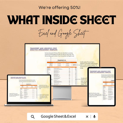 Transport and Logistics Cost Analysis Spreadsheet Template | Excel & Google Sheets | Logistics Cost Tracking Dashboard