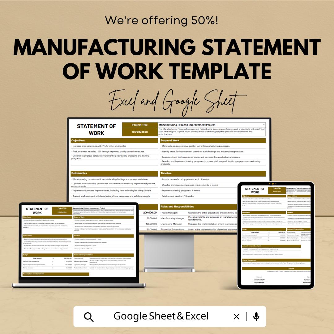 Manufacturing Statement of Work Template | SOW Template | Project Scope Document | Manufacturing Project Plan