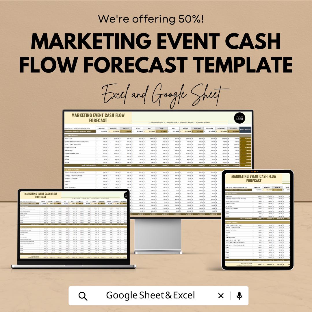 Marketing Event Cash Flow Forecast Template , Event Budget Planner Spreadsheet, Marketing Budget Tracker, Cash Flow Planner