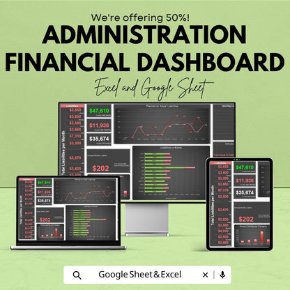 Administration Financial Dashboard – Excel and Google Sheets Template for Asset & Liability Tracking