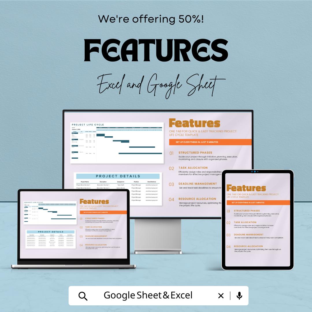 Project Life Cycle Template | Excel & Google Sheets Project Management Planner | Project Phases Tracker | Workflow and Milestone Spreadsheet