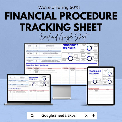 Financial Procedure Tracking Sheet | Excel & Google Sheets | Monitor and Optimize Financial Procedures | Customizable | Instant Download