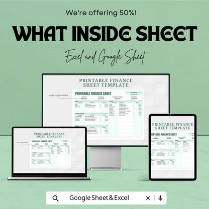 Printable Finance Sheet Template | Income and Expense Tracker | Budget Planner | Savings & Expense Log | Financial Planning Sheet