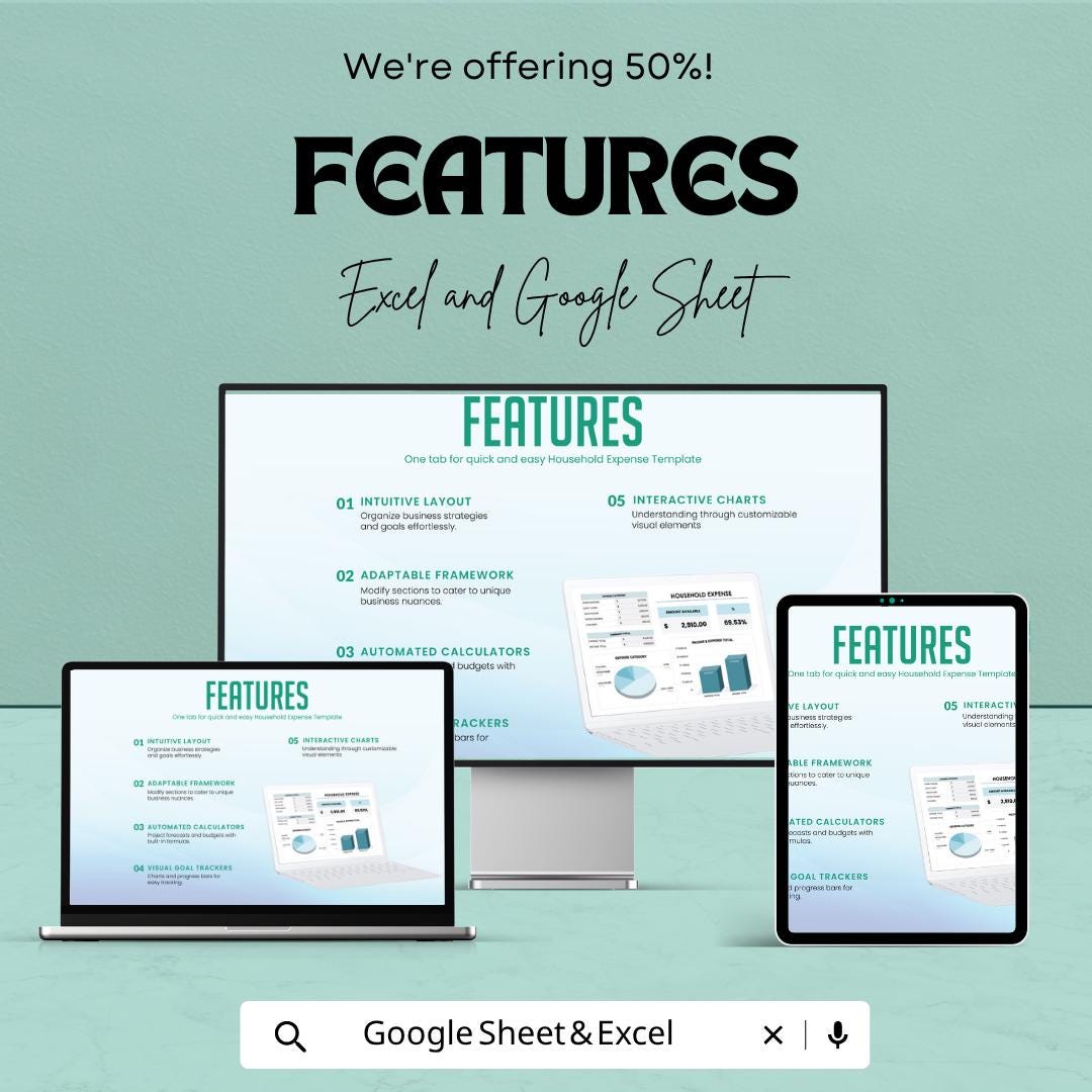Household Expense Template | Home Budget Spreadsheet | Monthly Expense Tracker | Excel & Google Sheets | Family Budget Planner |