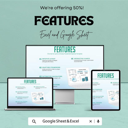 Household Expense Template | Home Budget Spreadsheet | Monthly Expense Tracker | Excel & Google Sheets | Family Budget Planner |