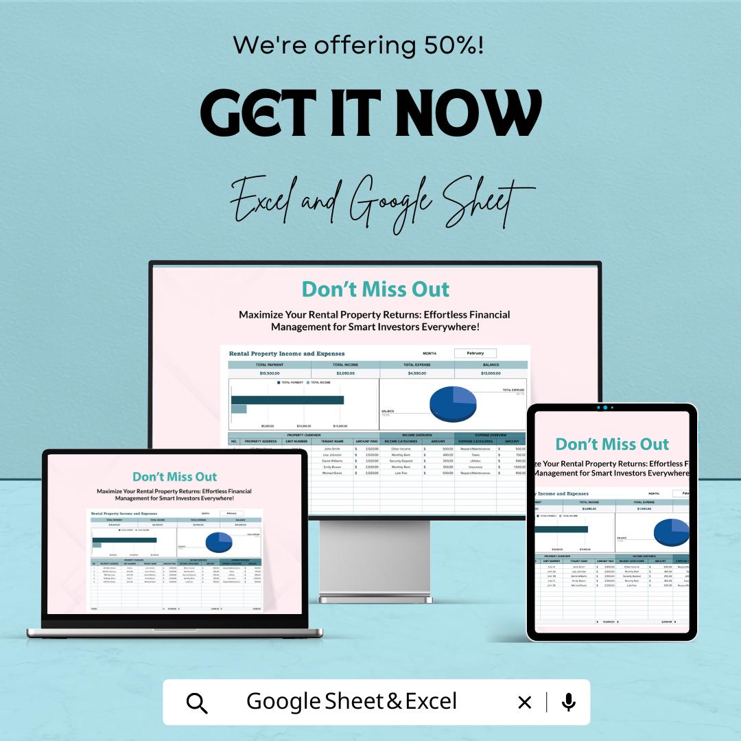 Rental Property Income and Expenses Template | Excel & Google Sheets Rental Tracker | Landlord Spreadsheet | Rental Income Expense Tracker