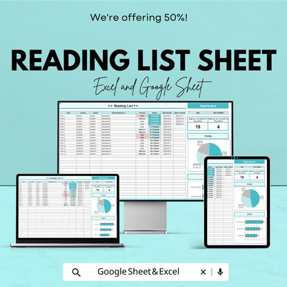 Reading List Sheet | Excel & Google Sheets | Book Tracker Dashboard | Reading Log Template | Digital Reading Planner