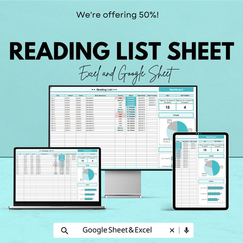 Reading List Sheet | Excel & Google Sheets | Book Tracker Dashboard | Reading Log Template | Digital Reading Planner