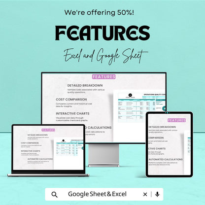Operations Quality Cost Analysis Sheet | Excel & Google Sheet | Financial Summary | Cost Breakdown | Cost Comparison Template