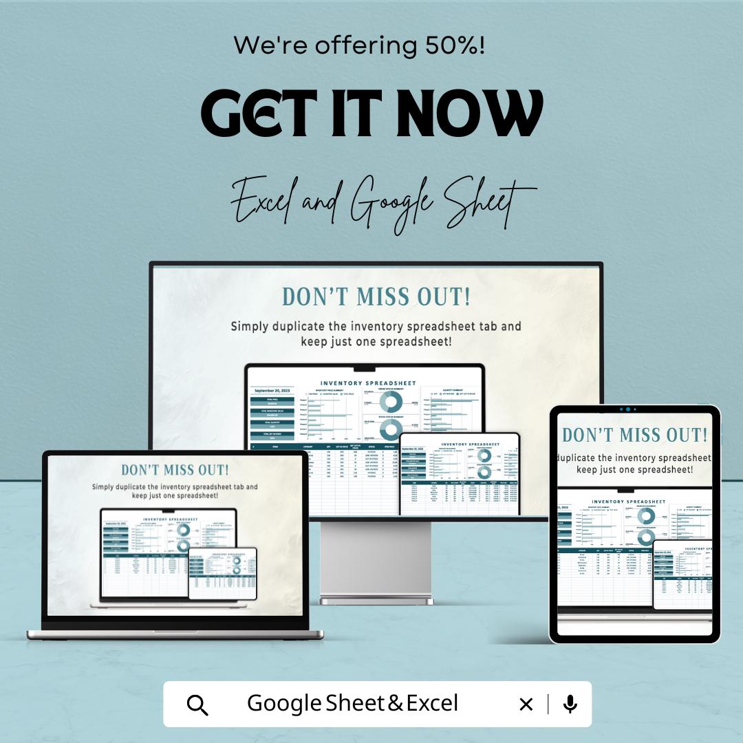 Inventory Spreadsheet Template | Google Sheet | Stock Tracking | Inventory Management System | Real-time Data Analysis | Instant Download