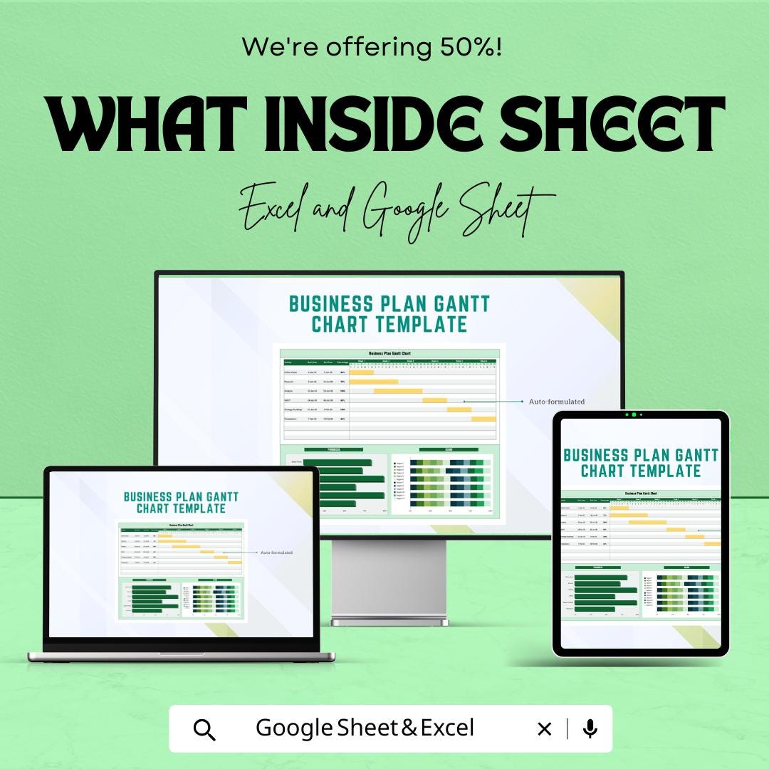 Business Plan Gantt Chart Template | Project Management Tool | Google Sheets | Track Tasks, Timelines & Goals | Customizable Gantt Chart