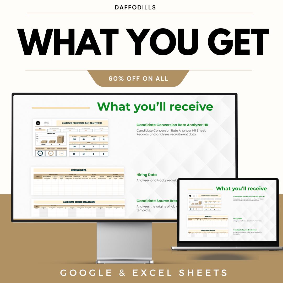 Candidate Conversion Rate Analyzer HR Template, Recruitment Funnel Tracker, Hiring Conversion Dashboard, Google Sheets Excel