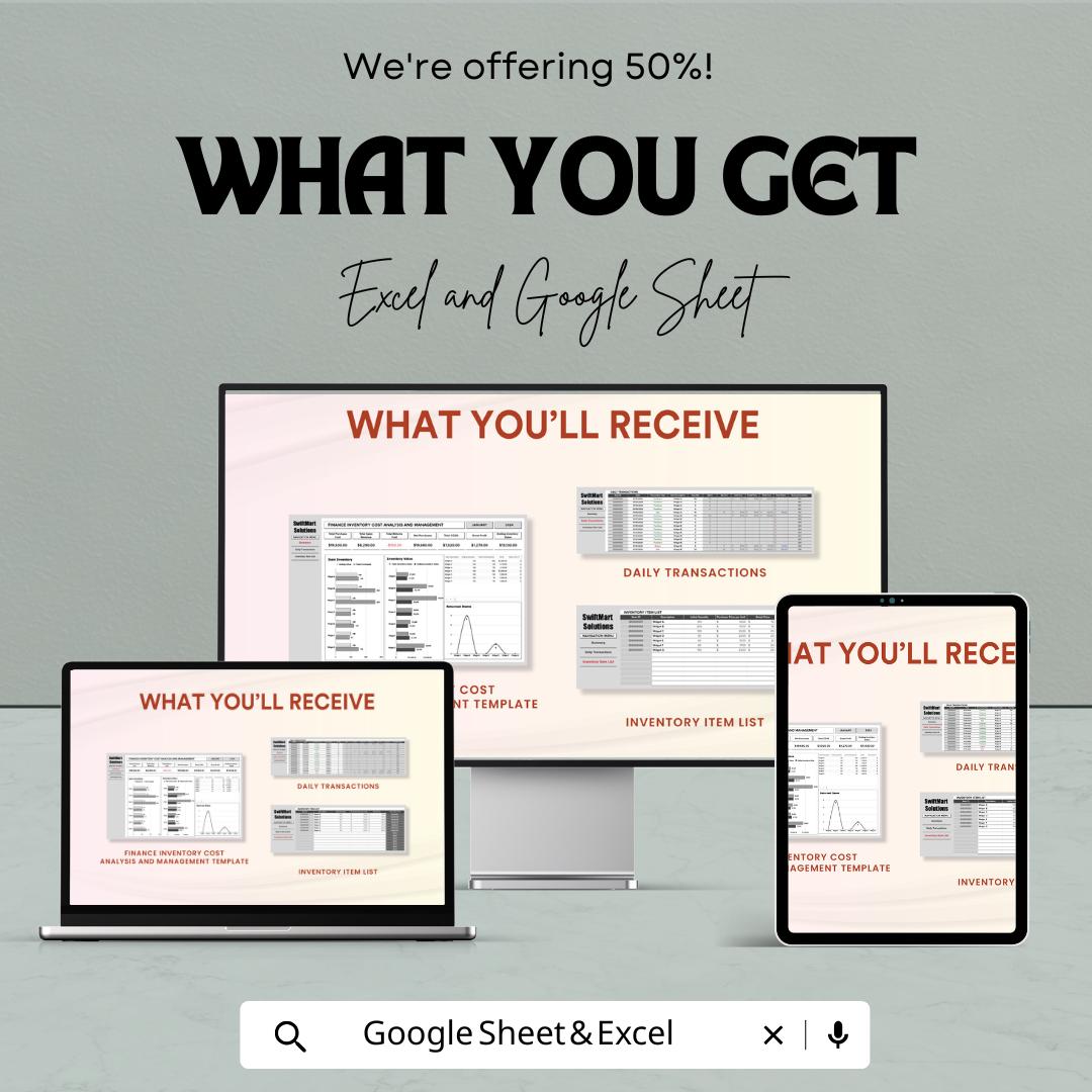 Finance Inventory Cost Analysis and Management Sheet | Excel & Google Sheets Template for Expense Tracking | Inventory Cost Budgeting