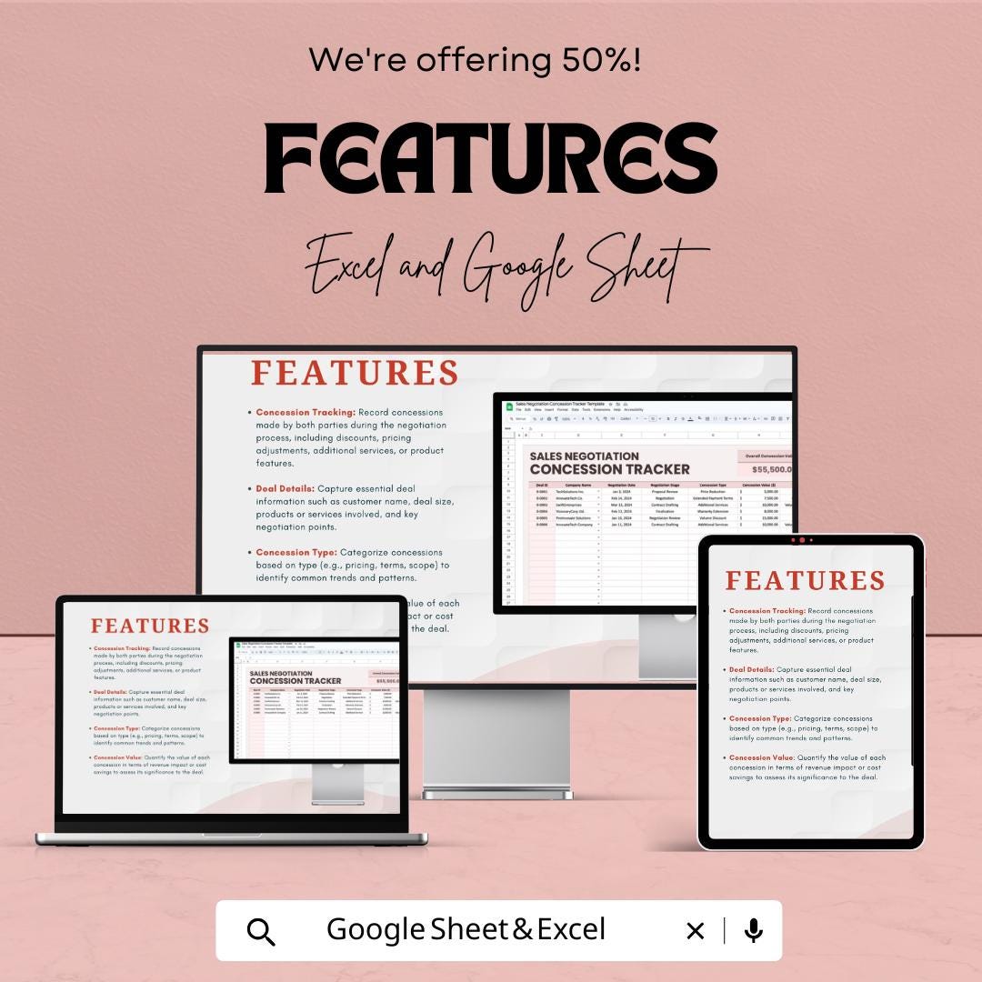 Sales Negotiation Concession Tracker Template | Deal Management Spreadsheet | Contract Tracking Tool | Digital Download