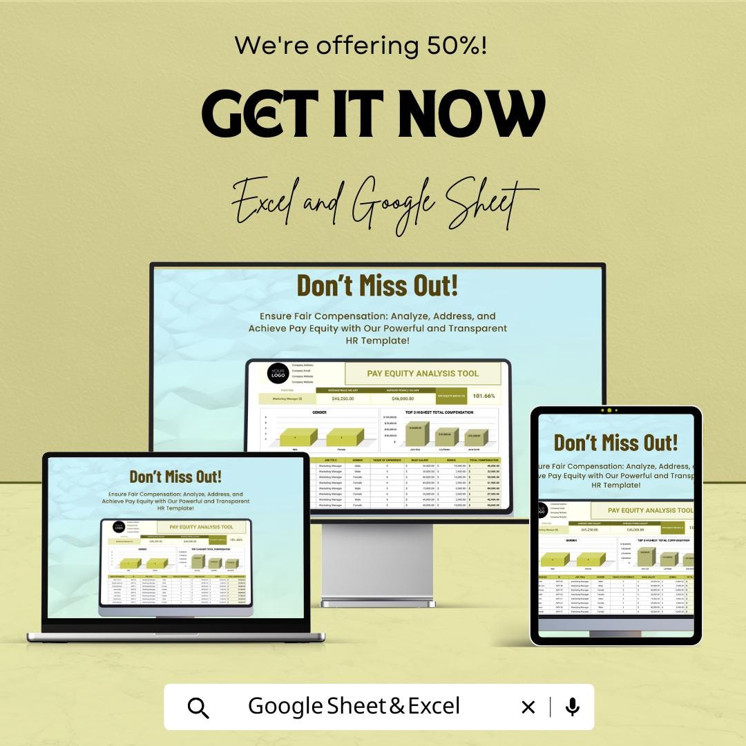 Pay Equity Analysis Tool HR Template | Salary Equity Spreadsheet | Excel & Google Sheets Compensation Analysis