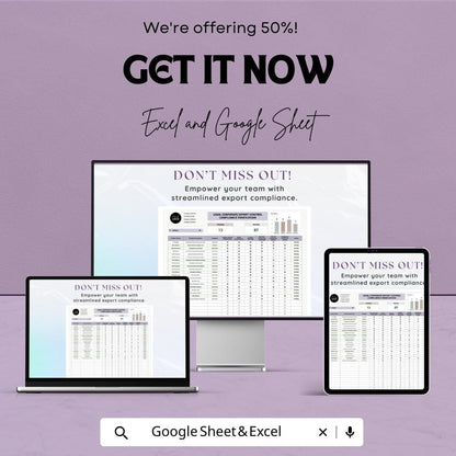 Export Control Compliance Template, Corporate Compliance Tracker, Legal Verification Spreadsheet, Trade Compliance Log