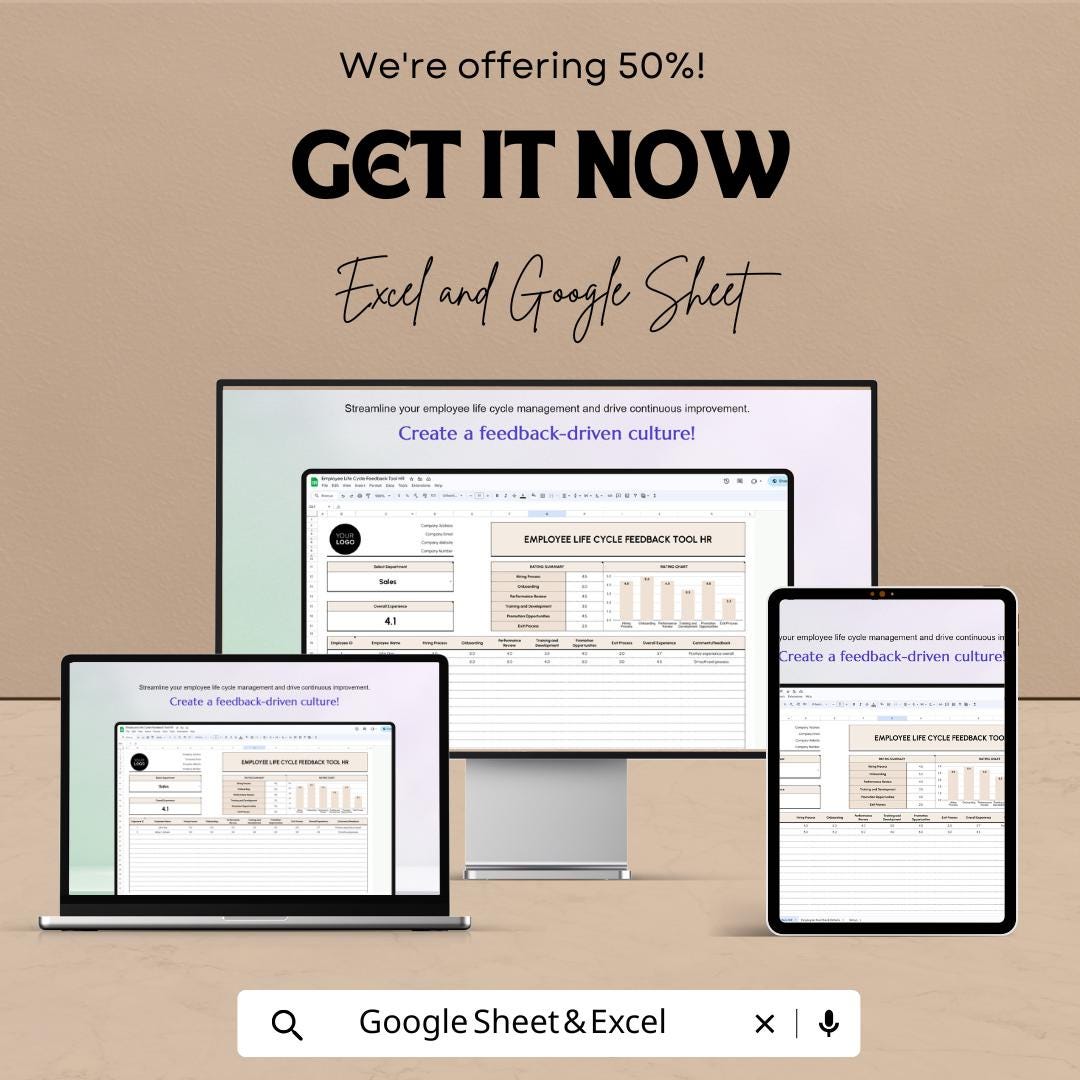 Employee Life Cycle Feedback Tool HR | Employee Experience Tracker | HR Feedback System | Excel & Google Sheets