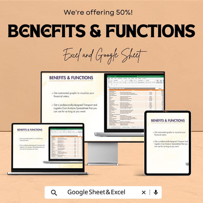 Transport and Logistics Cost Analysis Spreadsheet Template | Excel & Google Sheets | Logistics Cost Tracking Dashboard