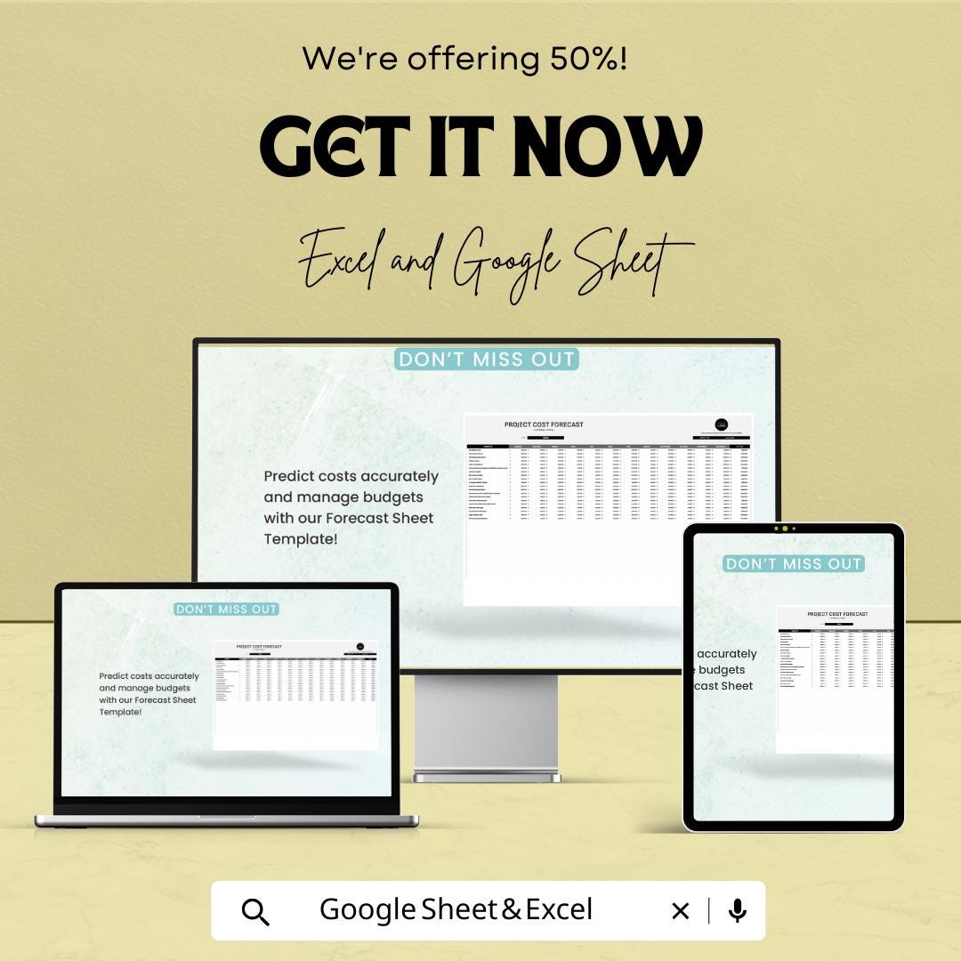 Operations Project Cost Forecast Sheet Template, Project Budget Planner, Cost Projection Spreadsheet, Annual Cost Tracker