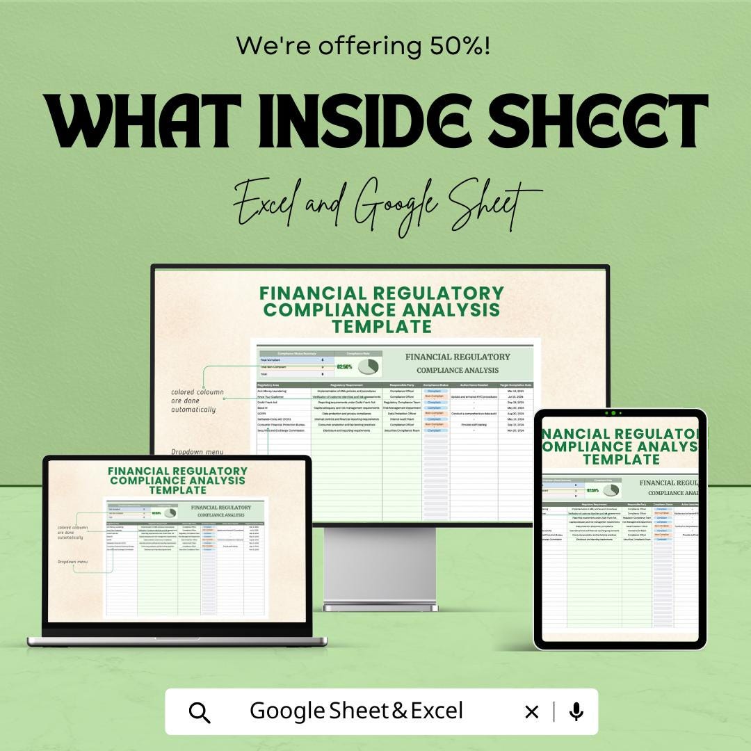 Financial Regulatory Compliance Analysis Template | Excel & Google Sheets | Compliance Review, Risk Analysis, Regulatory Assessment Tool
