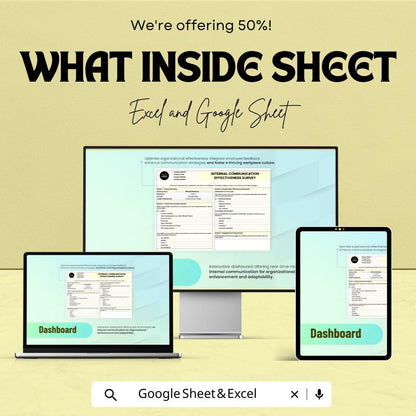 Internal Communication Effectiveness Survey HR Sheet | Excel & Google Sheet Template for Employee Feedback | 50% Off Now!