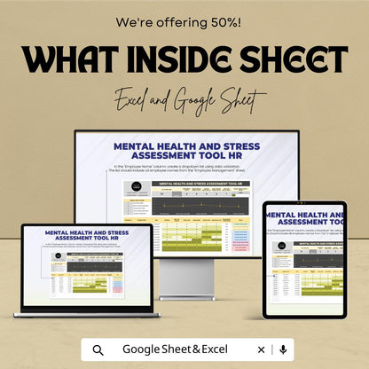 Mental Health and Stress Assessment Tool | HR Template for Excel & Google Sheets | Employee Wellbeing Tracker | HR Dashboard