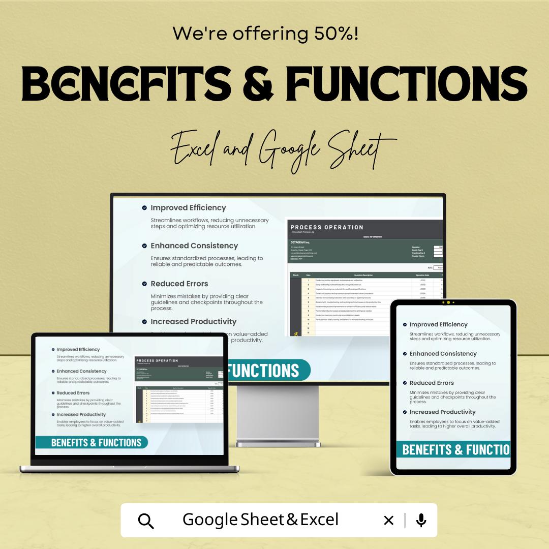 Process Operation Template, Workflow Management Spreadsheet, Operations Log Sheet, Process Tracker, Excel and Google Sheets Template