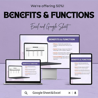Potluck Sign In Sheet Template for Excel AND Google Sheets | Editable Food List Tracker | Event Signup & Meal Planner