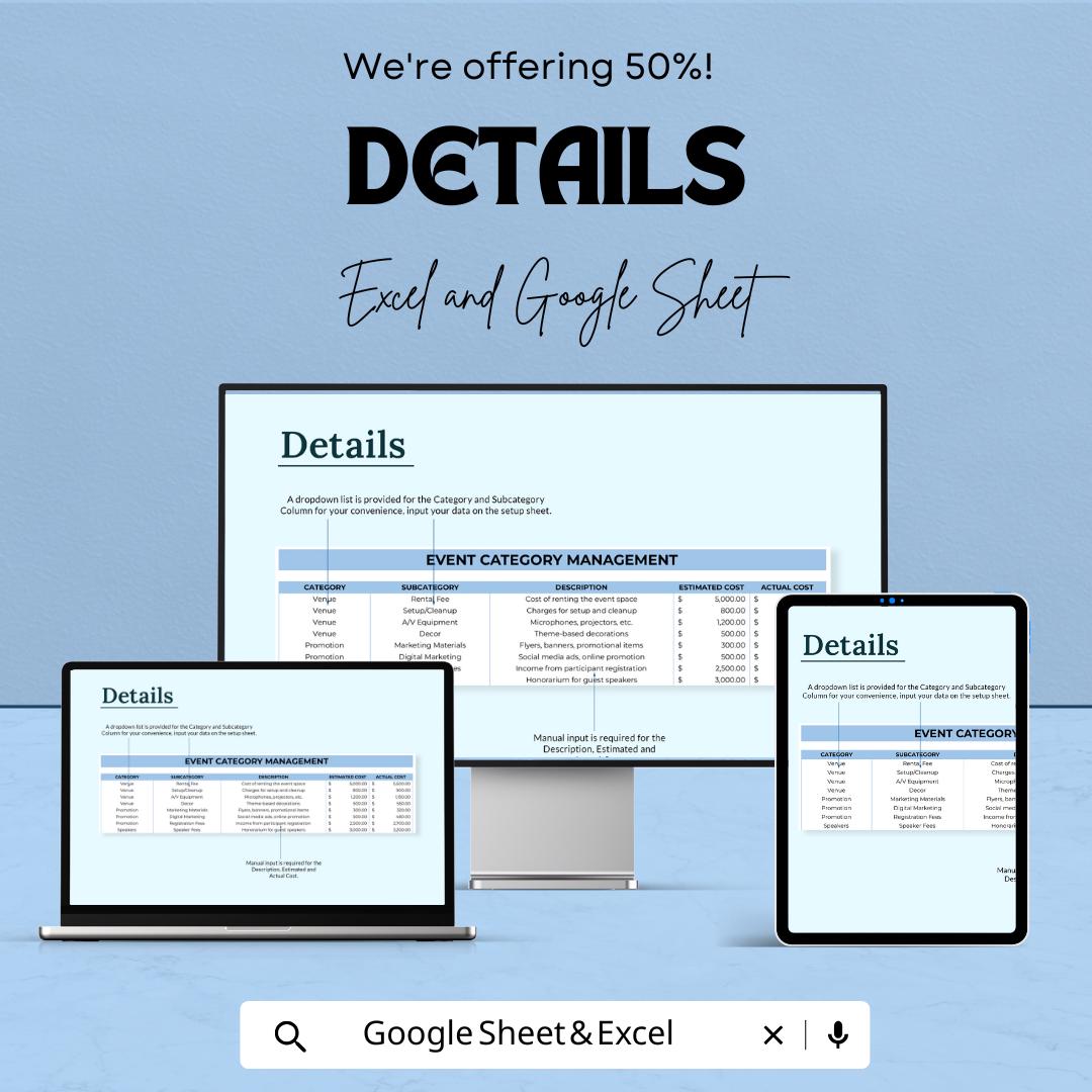 IT Event Budget Template | Excel & Google Sheets Event Budget Planner | Tech Conference Cost Tracker | Corporate Event Budget Spreadsheet