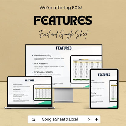 Work Schedule Template Excel Google Sheets | Employee Shift Schedule Planner | Staff Roster Spreadsheet | Weekly Work Schedule Template