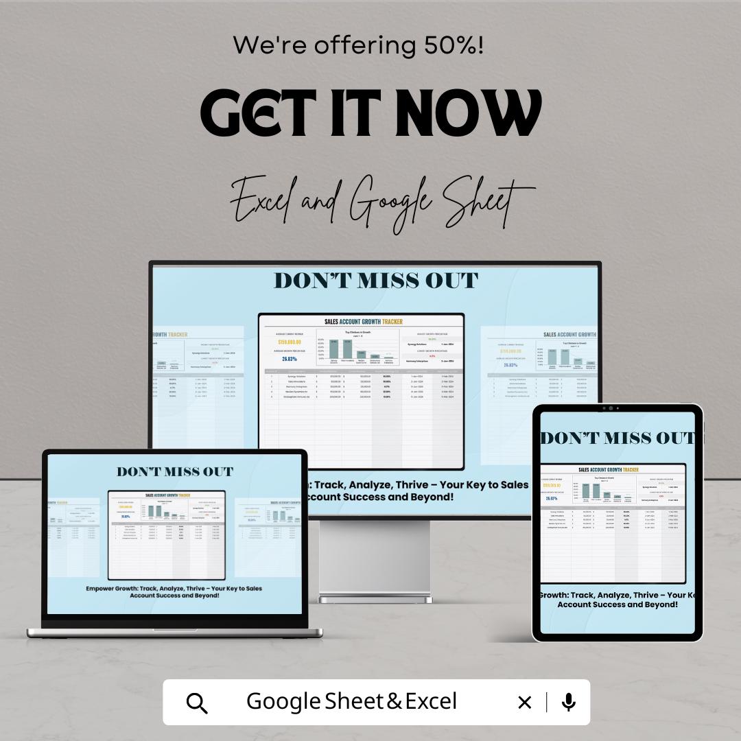 Sales Account Growth Tracker Template | Business Sales Analysis Spreadsheet | Revenue Growth Report | Digital Download