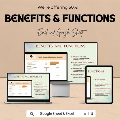 Safety Standards Compliance Checklist Template | OSHA Safety Audit Tracker | Excel & Google Sheets Editable | Workplace Inspection Log