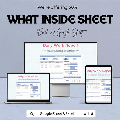 Daily Work Report Template | Excel and Google Sheets | Employee Task Log | Work Activity Report | Productivity Tracker Sheet