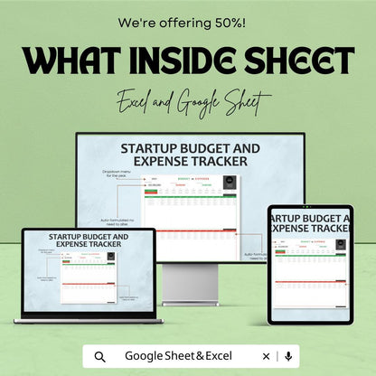 Startup Budget and Expense Tracker Template | Excel & Google Sheets | Small Business Finance Planner | Budget vs Expense Spreadsheet