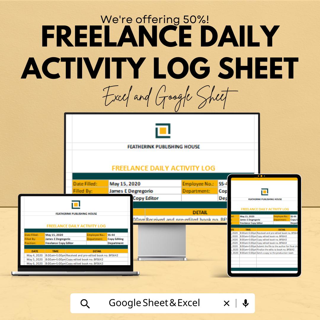 Freelance Daily Activity Log Sheet | Time Tracker Template | Google Sheets & Excel | Work Log Sheet for Freelancers