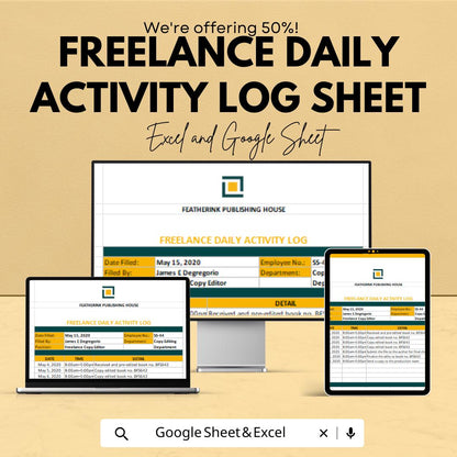 Freelance Daily Activity Log Sheet | Time Tracker Template | Google Sheets & Excel | Work Log Sheet for Freelancers