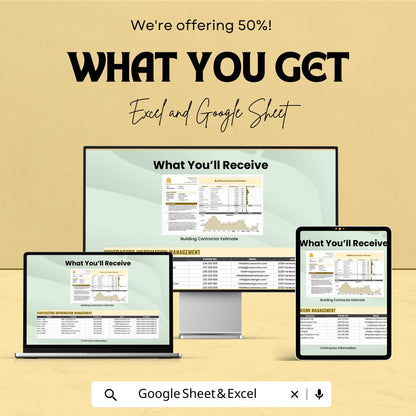 Building Contractor Estimate Sheet | Editable Excel & Google Sheet | Construction Budgeting Template | Project Cost Estimator