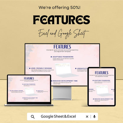 Accounting Asset Entry and Adjustment Template | fixed Asset Register | Google Sheets and Excel Template | Finance & Accounting Tool