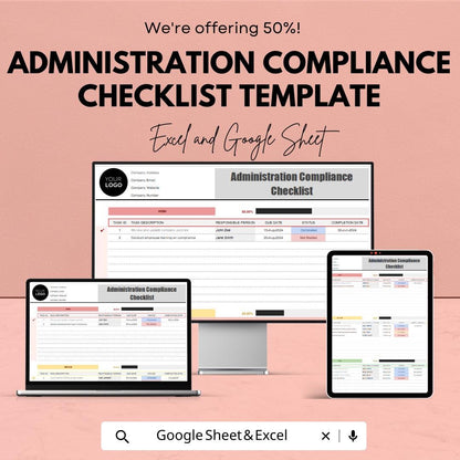 Administration Compliance Checklist Template | Business Compliance Tracker | Employee Management Spreadsheet