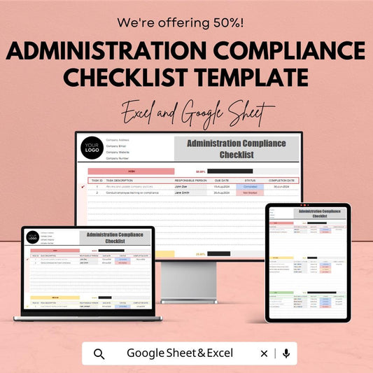 Administration Compliance Checklist Template | Business Compliance Tracker | Employee Management Spreadsheet