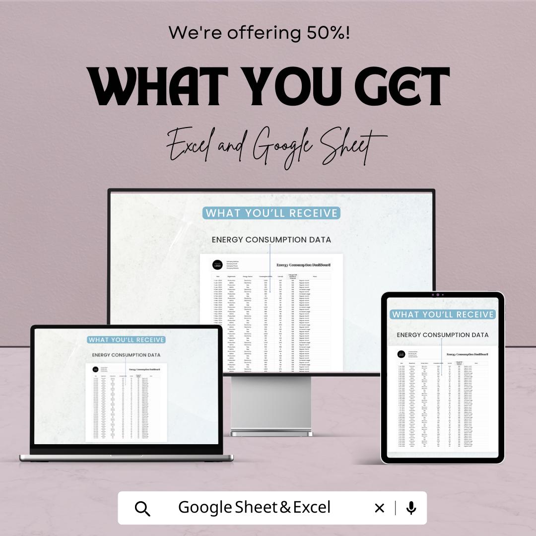 Operations Energy Consumption Dashboard Template | Energy Tracking Spreadsheet | Excel & Google Sheets